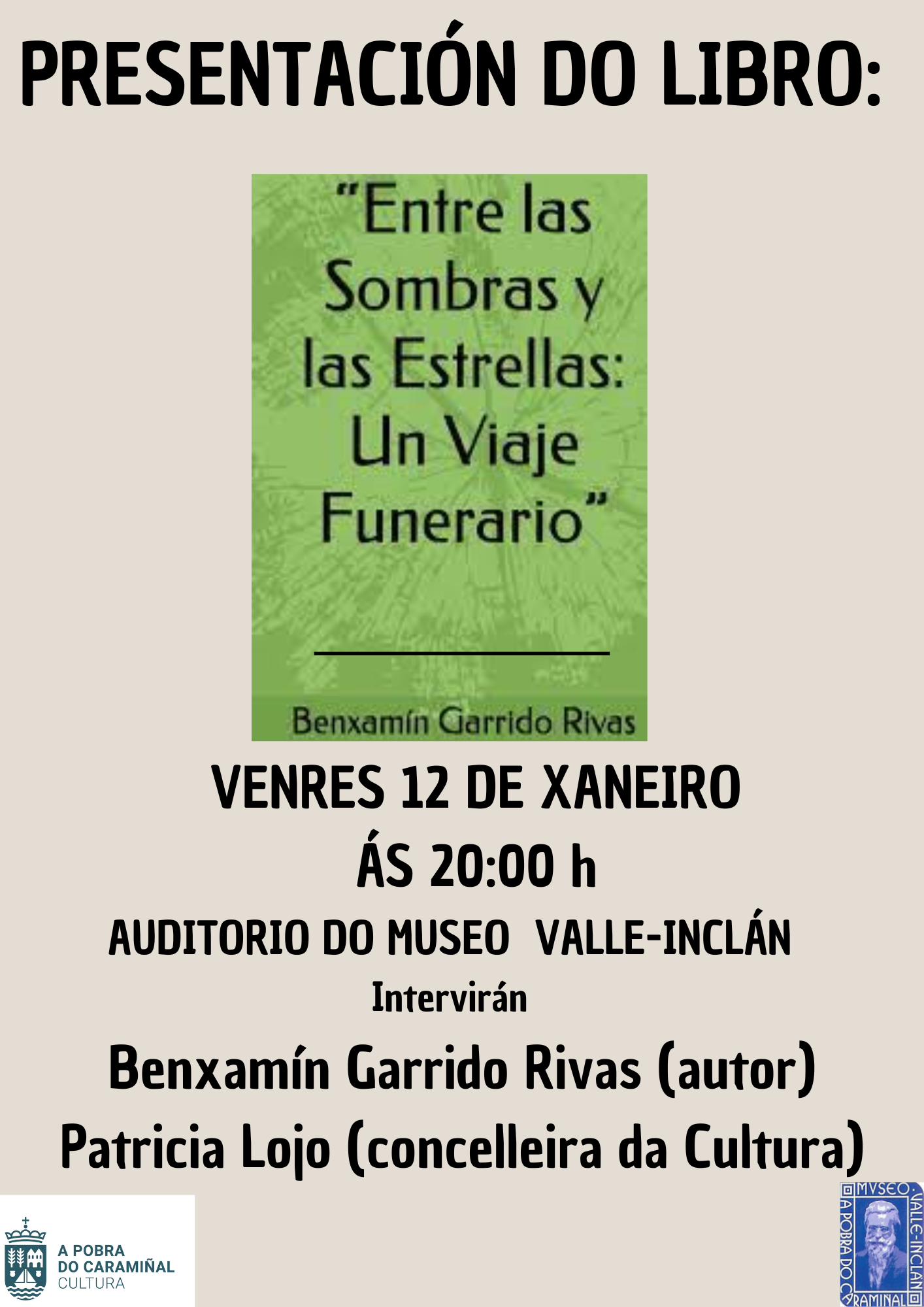 Cartel da presentación do libro Entre las sombras y las estrellas. Un viaje funerario
