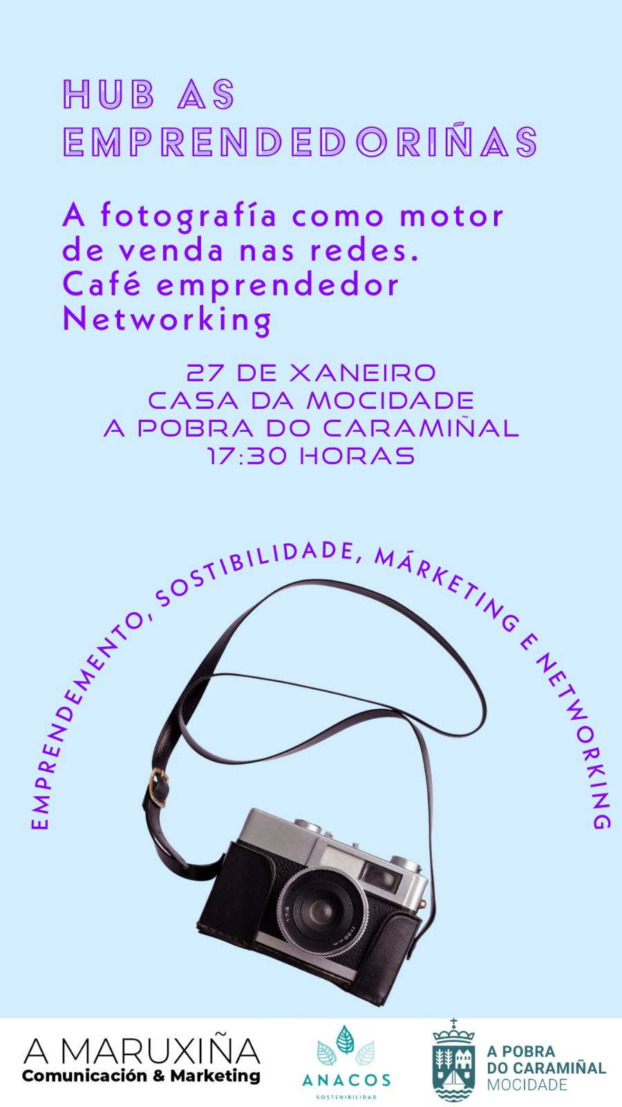 Cartel da xornada de fotografía do Hub As Emprendedoriñas