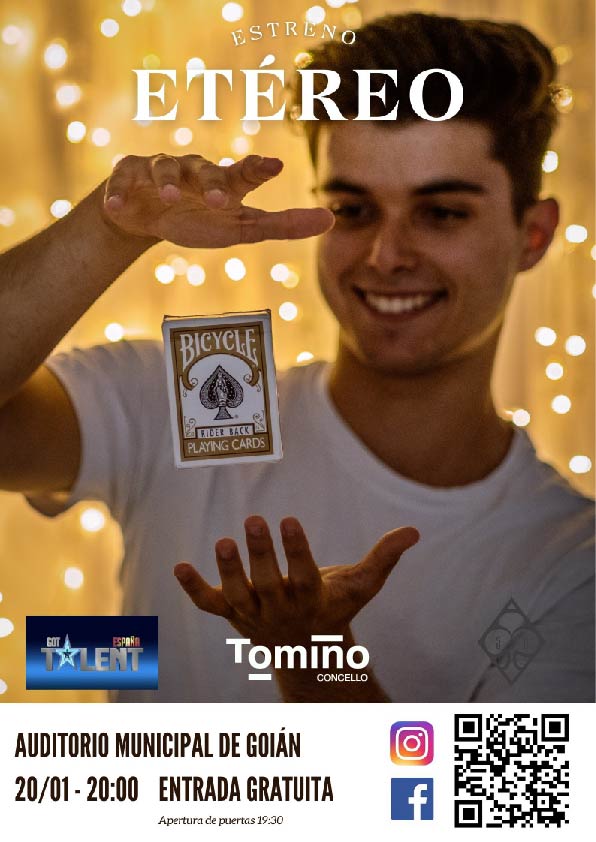 O mago tomiñés Samuel Moreno estrea no seu municipio ‘Etéreo’, un espectáculo de maxia moderna, fresca e xuvenil