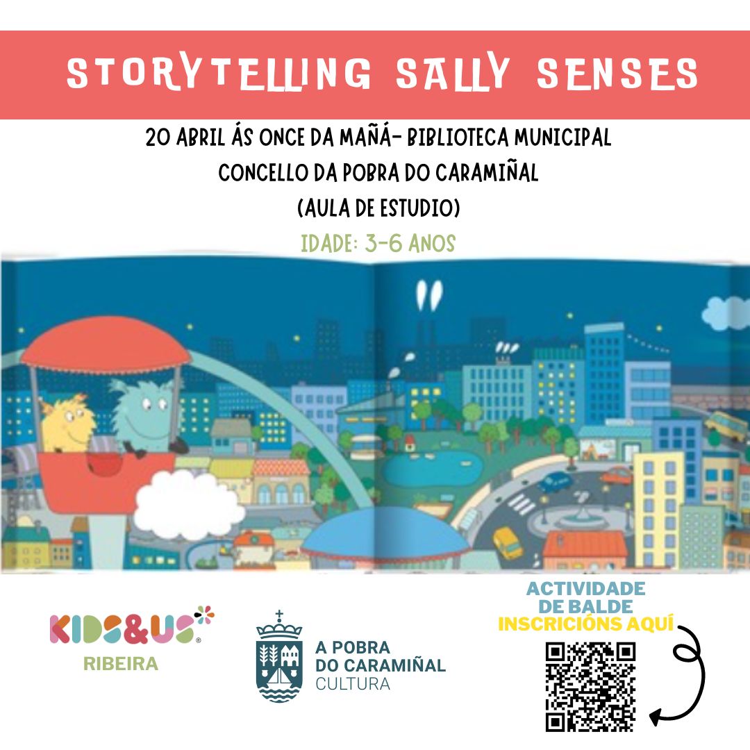 Cartel do contacontos en ingles Storytelling Sally Senses