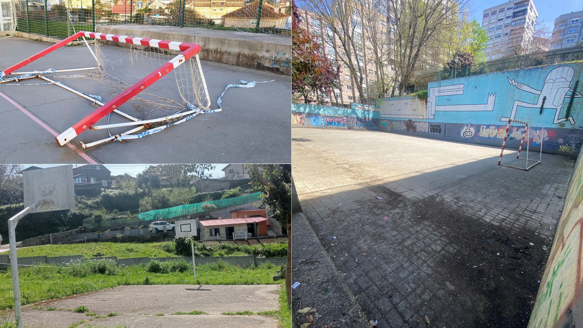 Foto_Pavillón Quirós (esq arriba), Parque Balda Matamá (esq abaixo), Torrecedeira(dereita)