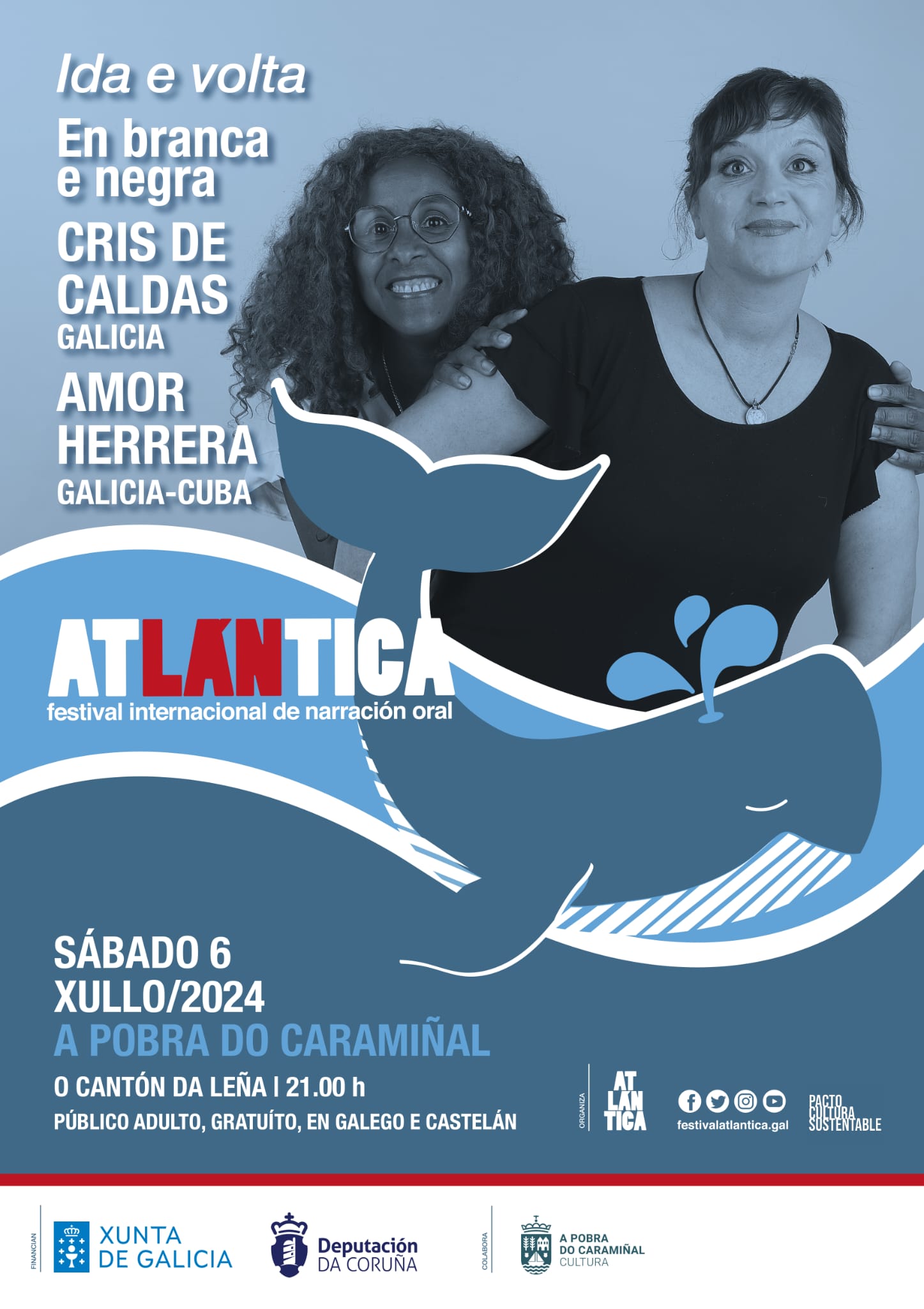 Cartel do espectáculo de narración oral Ida e volta. Festival Atlántica 2024