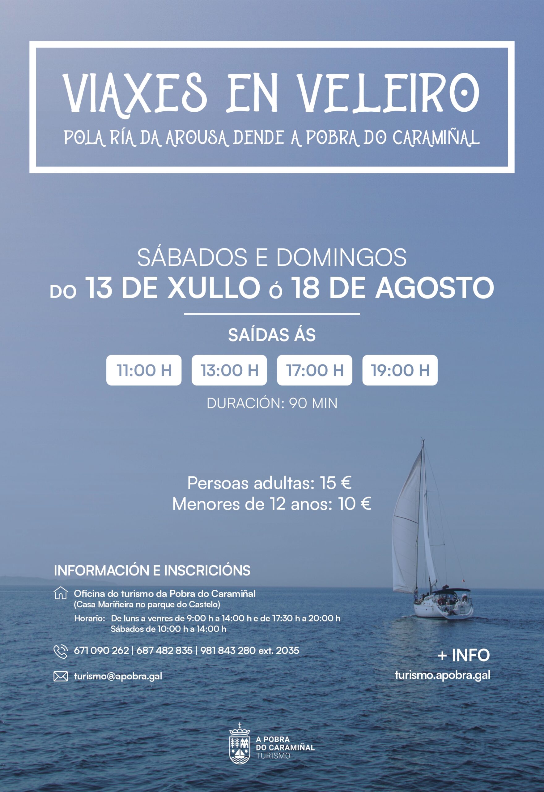 Cartel das viaxes en veleiro. Verán 2024