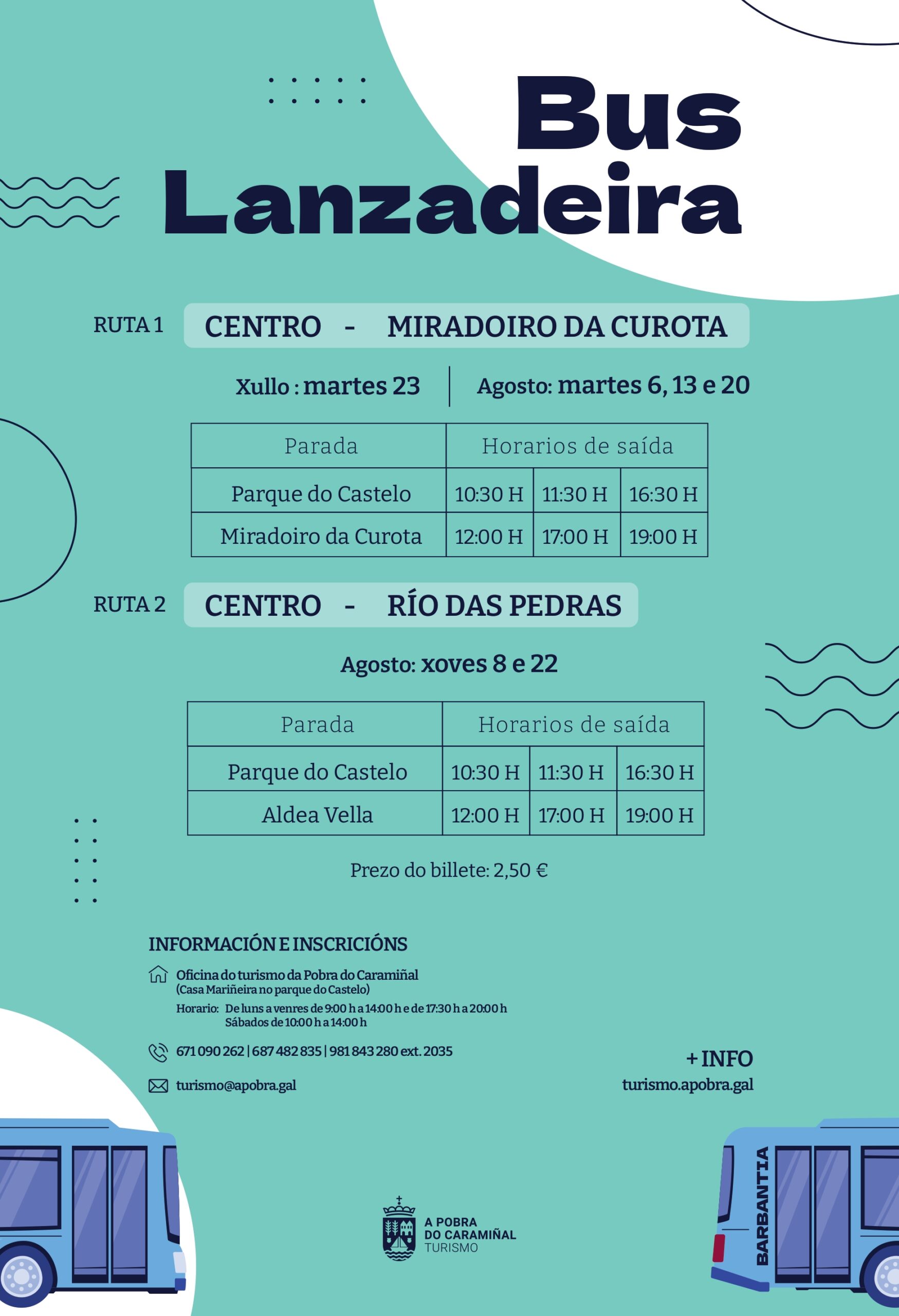 Cartel dos buses lanzadeira. Verán 2024