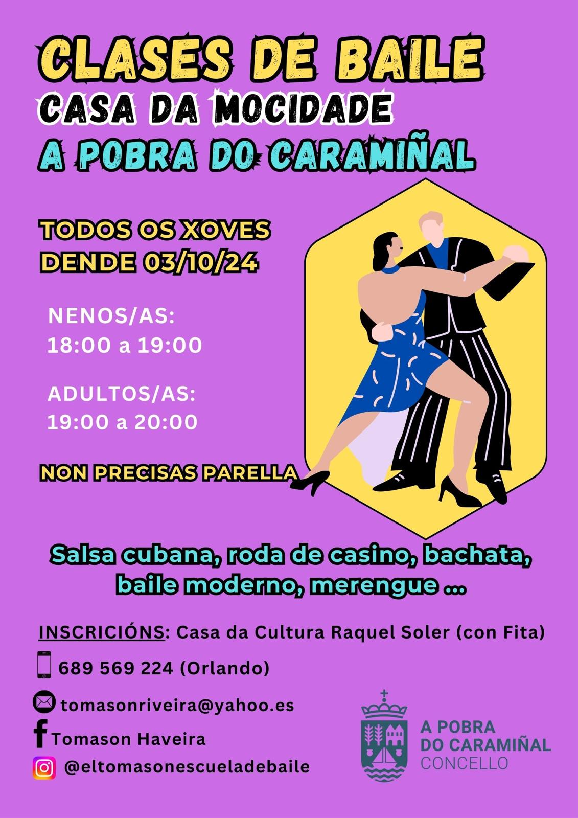 Cartel das clases de baile na oferta formativa cultural. Curso 2024-2025