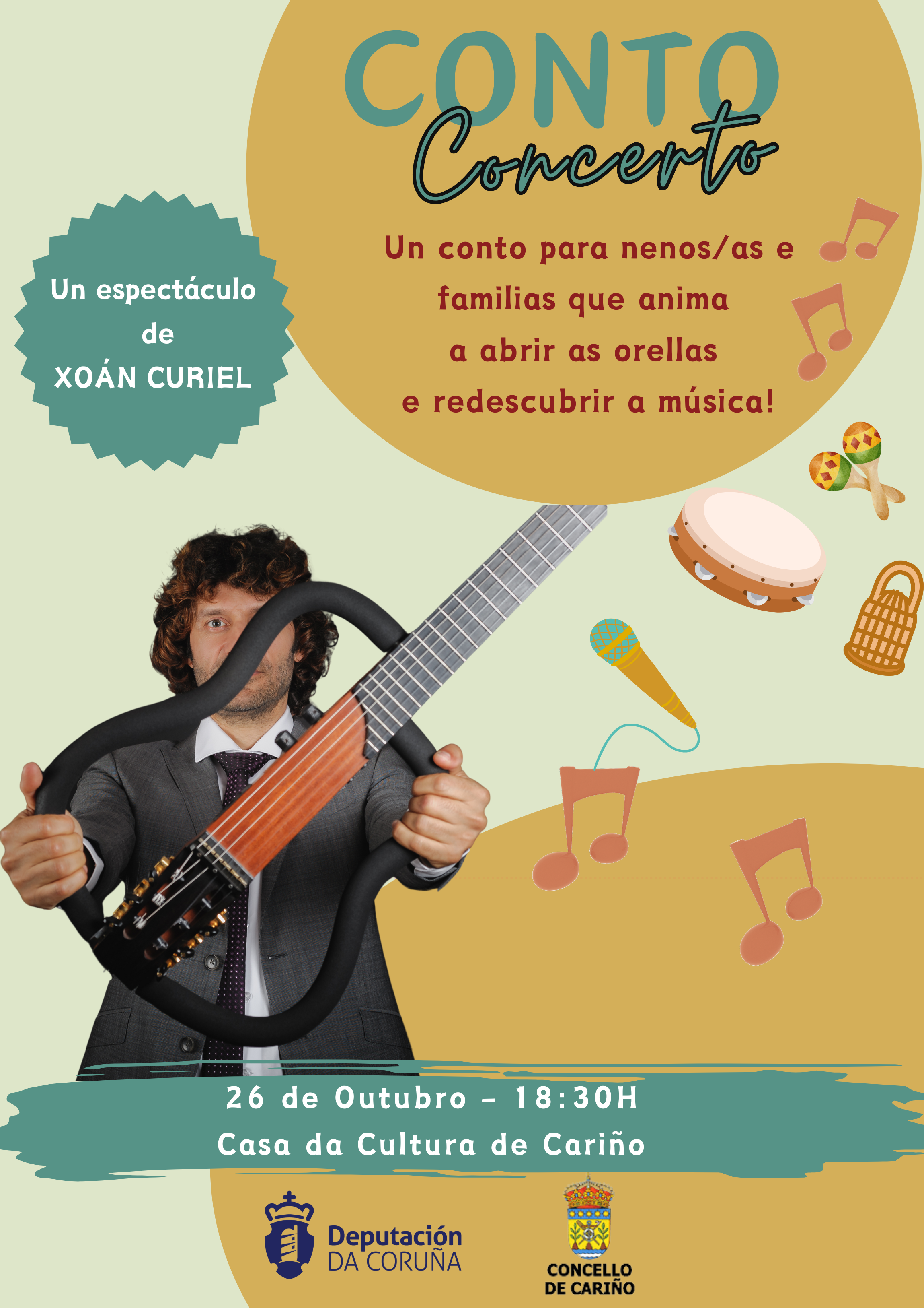 CARTEL Cariño – Cariño acoge este sábado el espectáculo musical ‘Conto-Concerto’ de la mano de Xoán Curiel