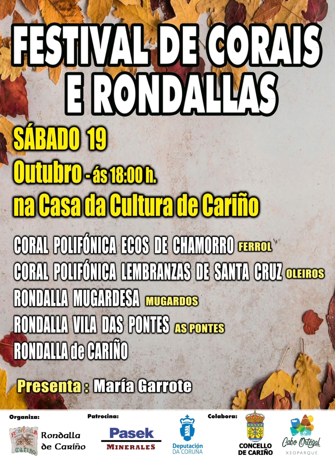Cartel Cariño – Cariño celebrará el ‘Festival de Corais e Rondallas’ este sábado en la Casa de la Cultura