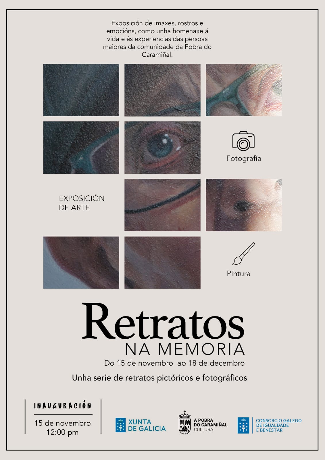 Cartel da exposición fotográfica e pictórica Retratos na memoria 2024