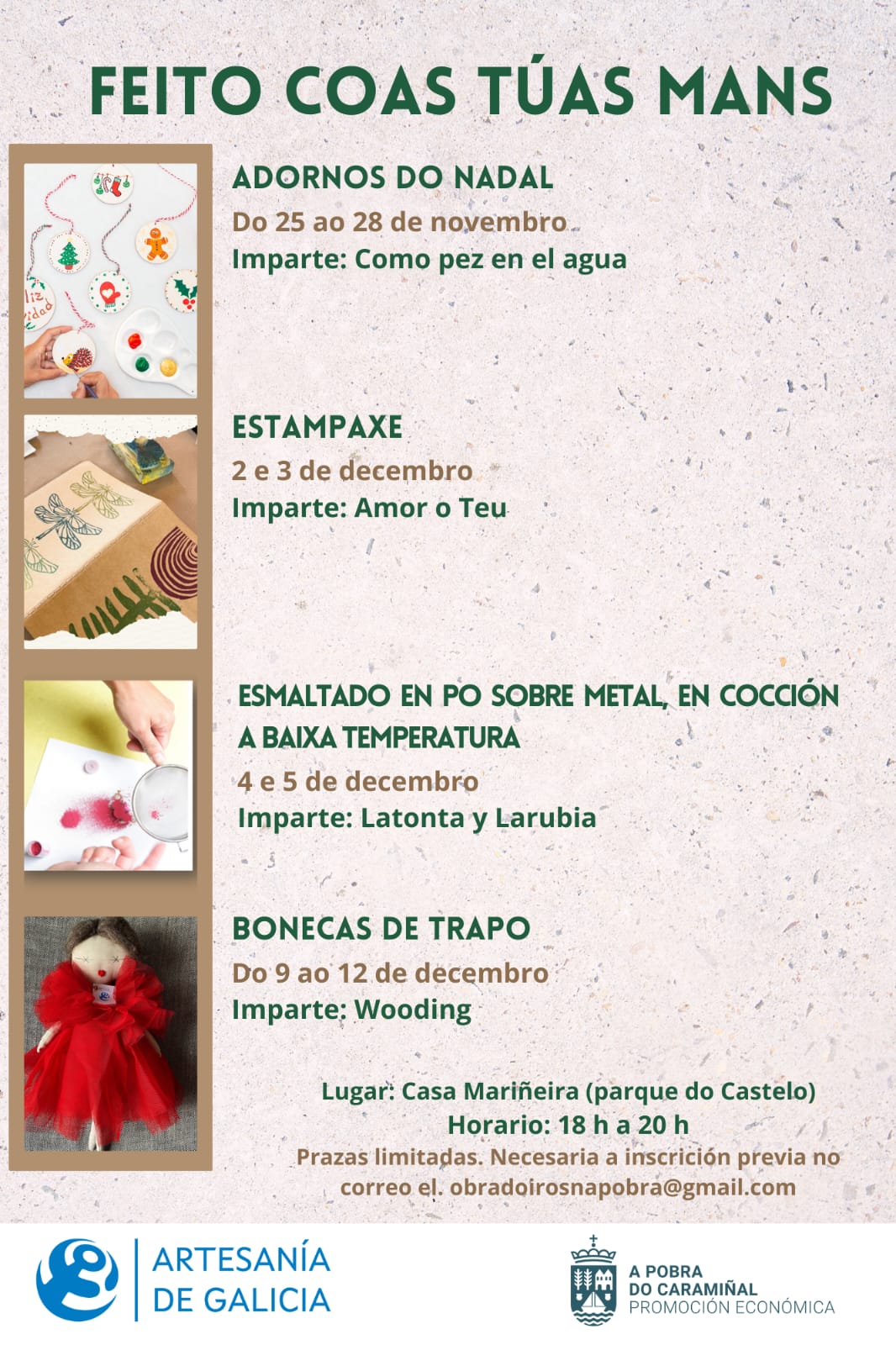 Cartel dos obradorios de artesanía do Nadal 2024