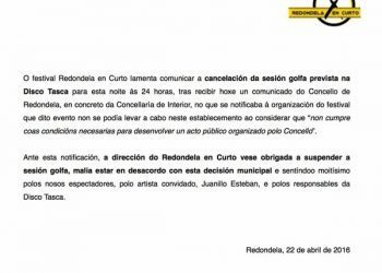 O concello de Redondela obriga á suspensión da sesión golfa de Redondela en curto