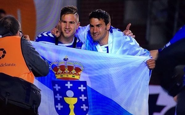 La celebración celeste de Dani Abalo con el Alavés