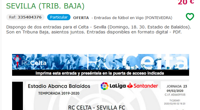 Las deseadas entradas para el Celta-Sevilla ya son objeto de reventa